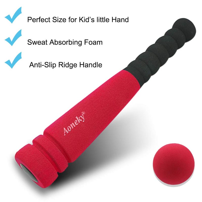 Aoneky Min Foam Baseball Bat and Ball for Toddler - Indoor Soft Super Safe T Ball Bat Toys Set for Kids Age 1 Years Old, Best Gift for Children, 11.8 inch (Red) - Image 2